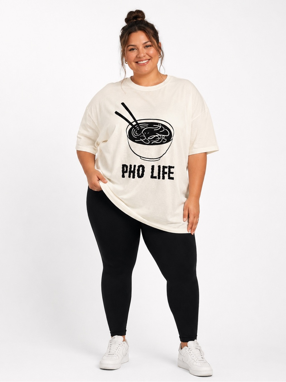 Anvil Womens Oversized “Pho Life” Graphic Tee in Cream Sz 2X